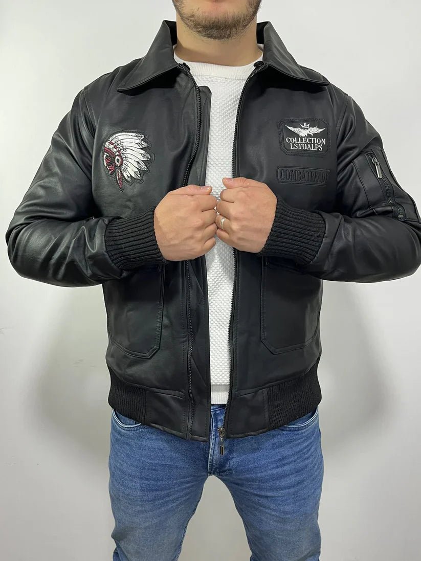 CHAQUETA BELMONT INDIAN - Cuero Dacota + Lana de Carnero - Shopping Madrid Imports