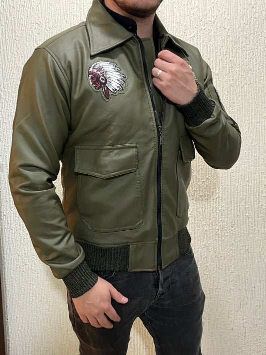 CHAQUETA BELMONT INDIAN - Cuero Dacota + Lana de Carnero - Shopping Madrid Imports