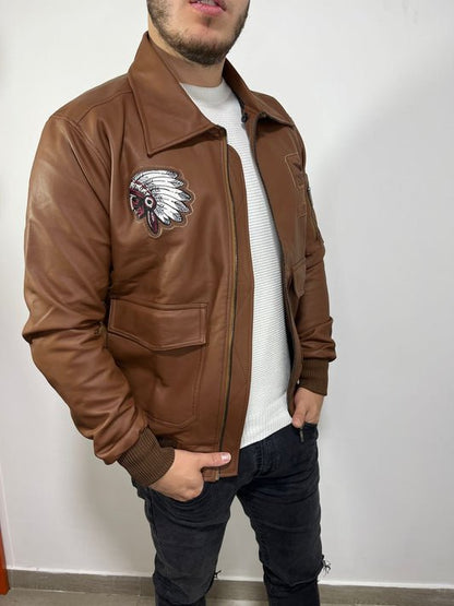 CHAQUETA BELMONT INDIAN - Cuero Dacota + Lana de Carnero - Shopping Madrid Imports